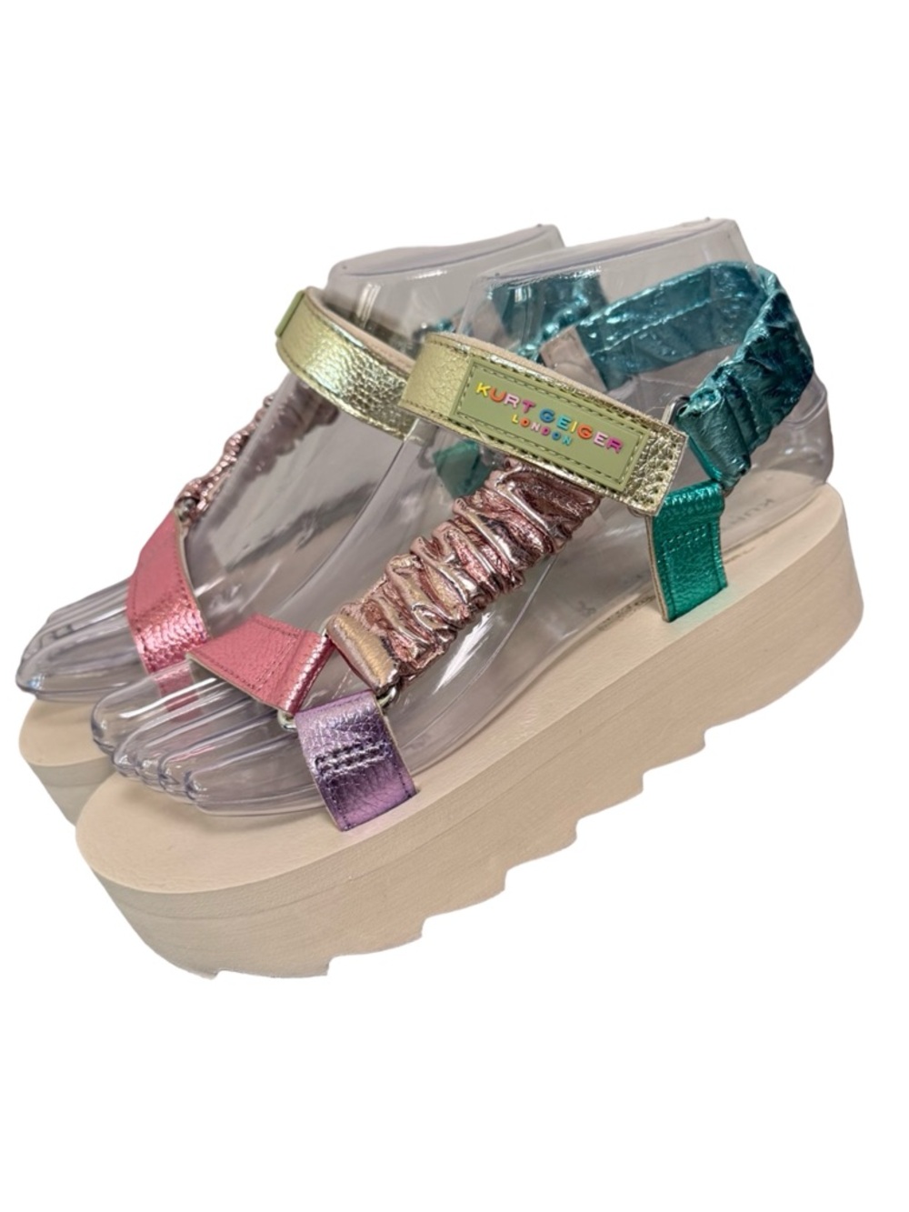Kurt Geiger London Mini Orion Sandals Size 2 Rainbow Metallic Platform - Picture 2 of 11
